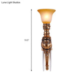Flared Amber Glass Wall Mount Light With Gold Elephant Base - Traditional 1-Light Sconce