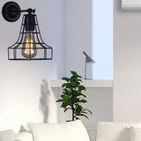 Flared Cage Wall Sconce - Industrial Style Metal 1 Head Rotatable Mount Light Black /