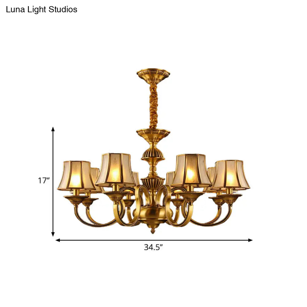 Flared Chandelier Lighting - 3/5/6 Lights Colonial Gold Finish Frosted Glass Hanging Ceiling Lamp