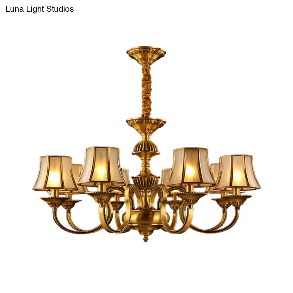 Flared Chandelier Lighting - 3/5/6 Lights Colonial Gold Finish Frosted Glass Hanging Ceiling Lamp