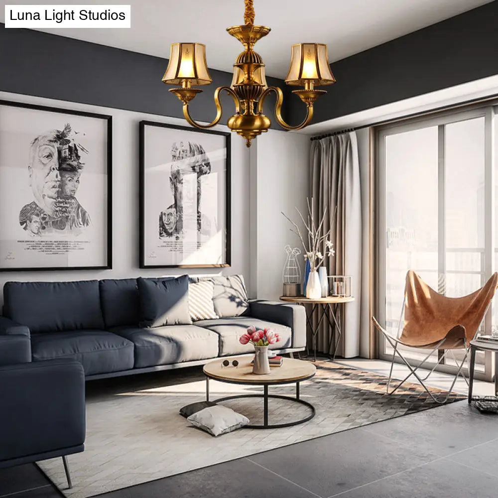 Flared Chandelier Lighting - 3/5/6 Lights Colonial Gold Finish Frosted Glass Hanging Ceiling Lamp