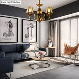 Flared Chandelier Lighting - 3/5/6 Lights Colonial Gold Finish Frosted Glass Hanging Ceiling Lamp