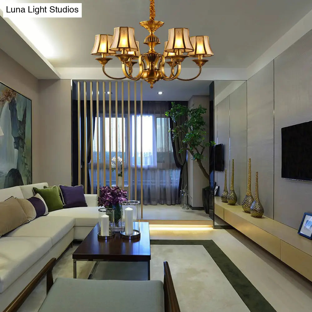 Flared Chandelier Lighting - 3/5/6 Lights Colonial Gold Finish Frosted Glass Hanging Ceiling Lamp