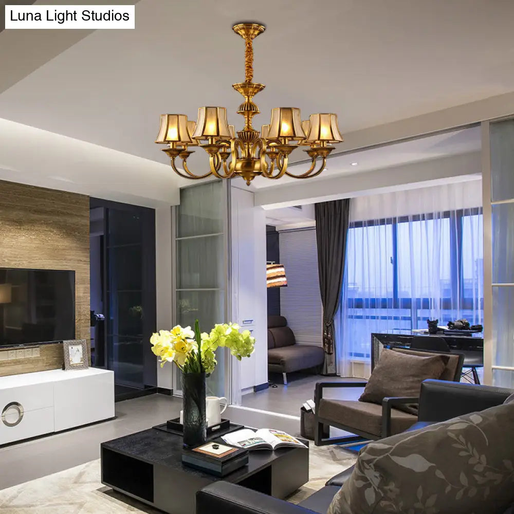 Flared Chandelier Lighting - 3/5/6 Lights Colonial Gold Finish Frosted Glass Hanging Ceiling Lamp