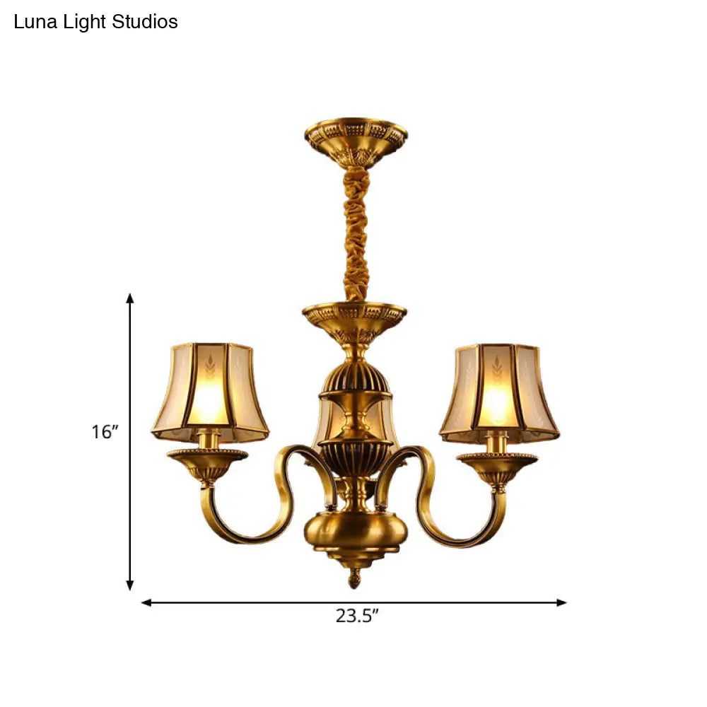 Flared Chandelier Lighting - 3/5/6 Lights Colonial Gold Finish Frosted Glass Hanging Ceiling Lamp