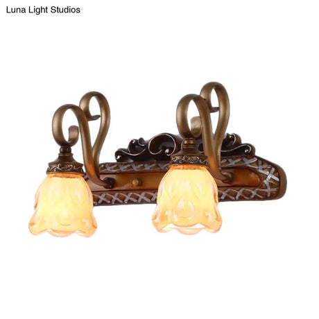 Flared Glass Iron Sconce With Tan Texture | Wall Mounted Vanity Light Traditional Design 1/2 Lights