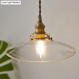 Flared Glass Pendant Ceiling Light For Dining Room - Industrial Single Hanging Design