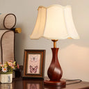 Flared Nightstand Lamp With Scalloped Trim - Countryside Style In Flaxen/Beige Beige