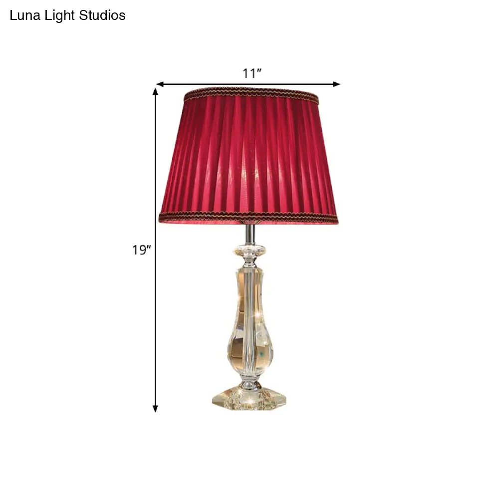 Flared/Pleated Shade Table Light: Traditional Beige/Burgundy/Sky Blue Fabric Nightstand Lamp With
