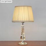 Flared/Pleated Shade Table Light: Traditional Beige/Burgundy/Sky Blue Fabric Nightstand Lamp With