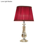 Flared/Pleated Shade Table Light: Traditional Beige/Burgundy/Sky Blue Fabric Nightstand Lamp With