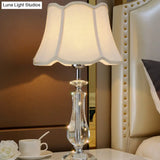 Flared/Pleated Shade Table Light: Traditional Beige/Burgundy/Sky Blue Fabric Nightstand Lamp With
