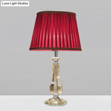 Flared/Pleated Shade Table Light: Traditional Beige/Burgundy/Sky Blue Fabric Nightstand Lamp With