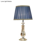 Flared/Pleated Shade Table Light: Traditional Beige/Burgundy/Sky Blue Fabric Nightstand Lamp With