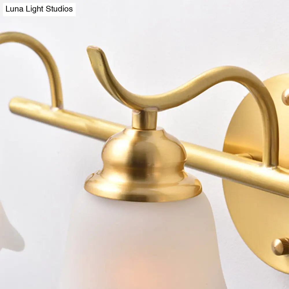 Flared Sconce Vanity Light - 2/3 Lights White Glass Wall Mounted Gold Finish Bathroom Lighting