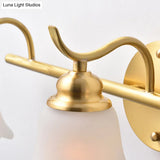 Flared Sconce Vanity Light - 2/3 Lights White Glass Wall Mounted Gold Finish Bathroom Lighting
