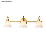 Flared Sconce Vanity Light - 2/3 Lights White Glass Wall Mounted Gold Finish Bathroom Lighting
