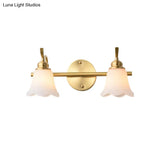 Flared Sconce Vanity Light - 2/3 Lights White Glass Wall Mounted Gold Finish Bathroom Lighting