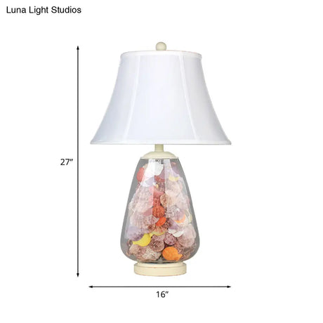 Flared Shade Night Light: White Countryside Fabric Bedside Table Lamp (12/16 Wide) With Decorative
