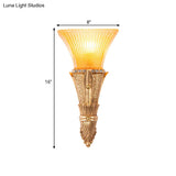 Flared Wall Mount Light: Traditional 1-Light Orange Glass & Resin Sconce In Gold For Corridor