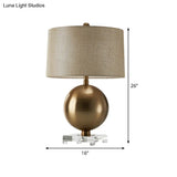 Flaxen Barrel Night Table Lamp With Crystal Pedestal - Modern Fabric Nightstand Light