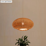 Flaxen Lantern Ceiling Lamp - Asia 1-Head Bamboo Pendant Light For Dining Room