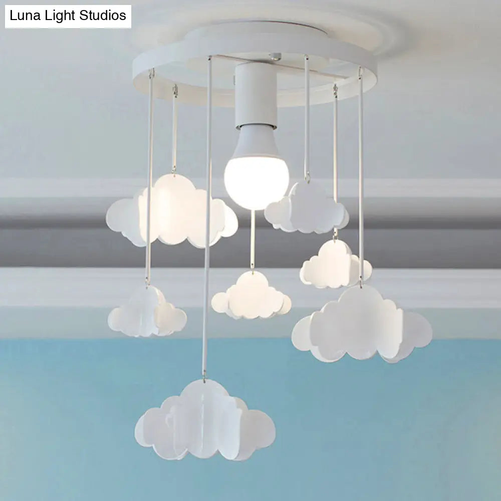 Floating Cloud Ceiling Mount Light - White Metallic Lamp For Baby Room