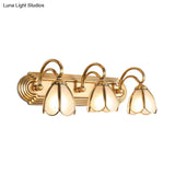 Floral Bathroom Vanity Light Fixture With Frosted White Glass And Gold Accents
