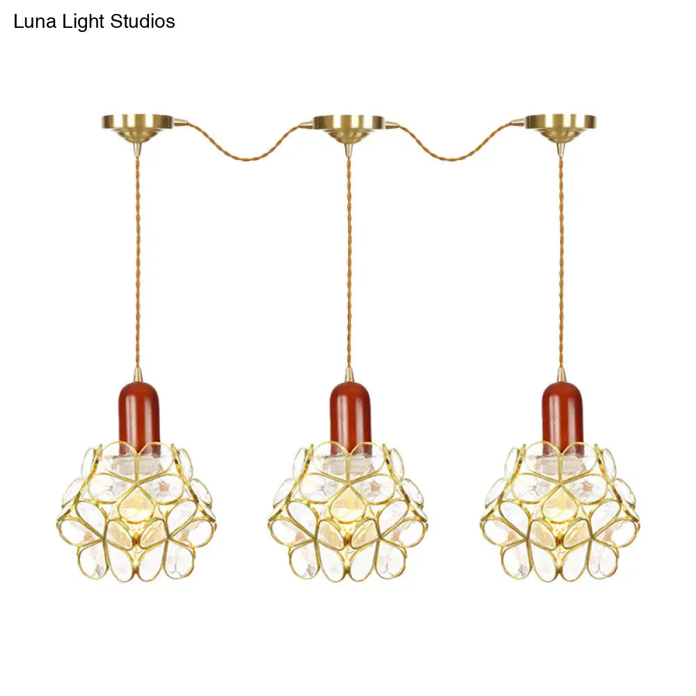 Floral Cluster Pendant Light - Metal Gold 3/5/7 Heads Tradition Series Hanging Ceiling Lamp