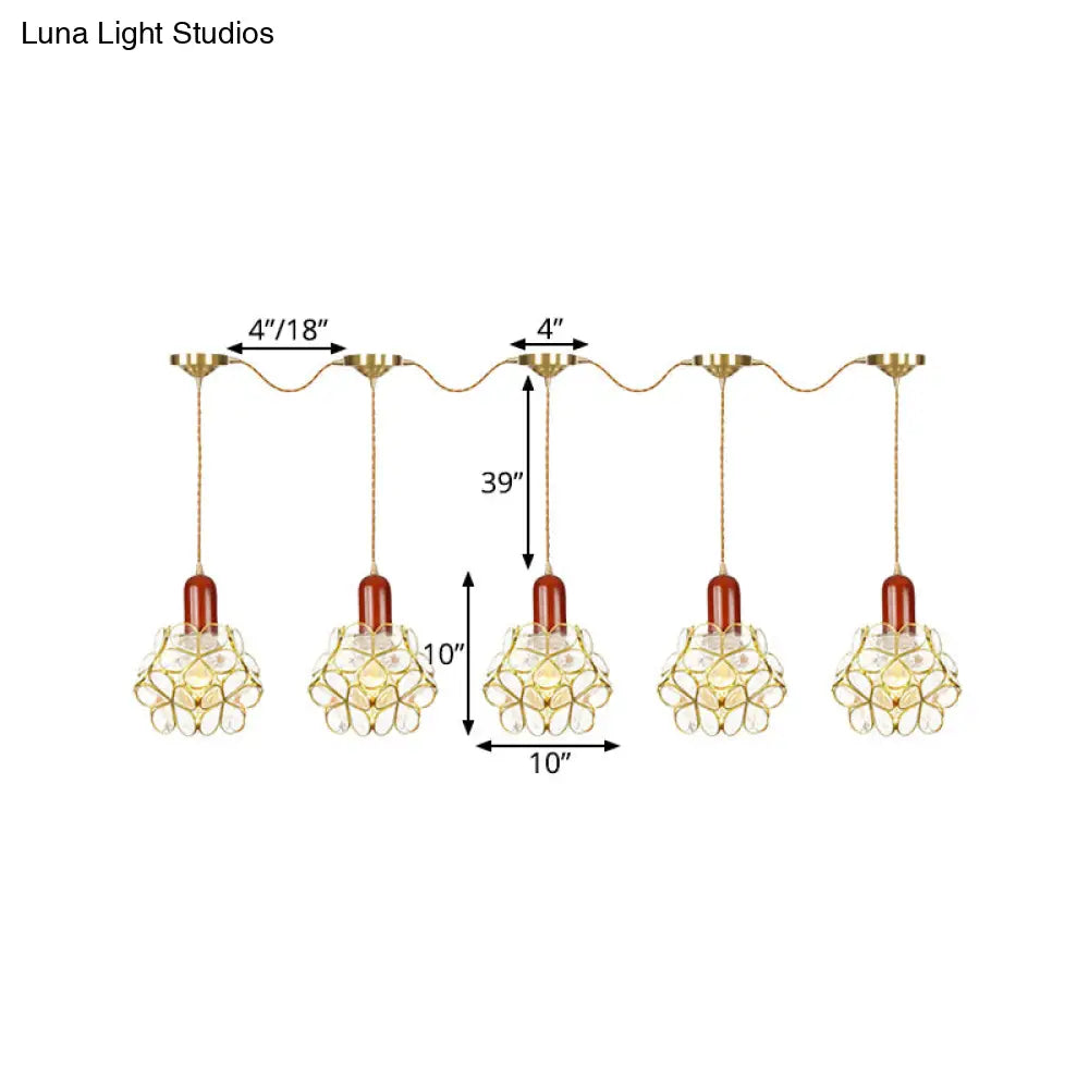 Floral Cluster Pendant Light - Metal Gold 3/5/7 Heads Tradition Series Hanging Ceiling Lamp