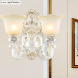 Floral Cream Glass Wall Sconce - White Cottage Light Single/Double Head Elegant Swooping Arm