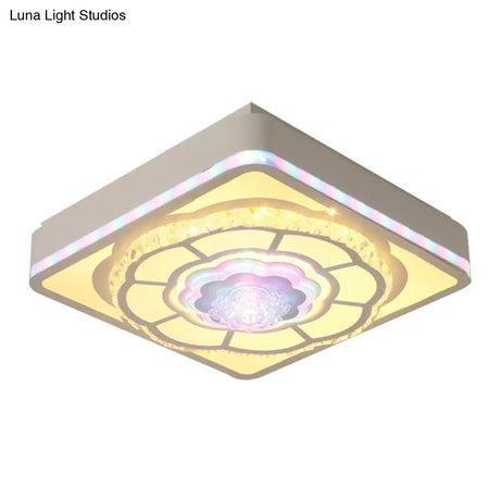 Floral Design Square Bedroom Ceiling Lamp: Crystal White Flush Mount Light Fixture With Nordic