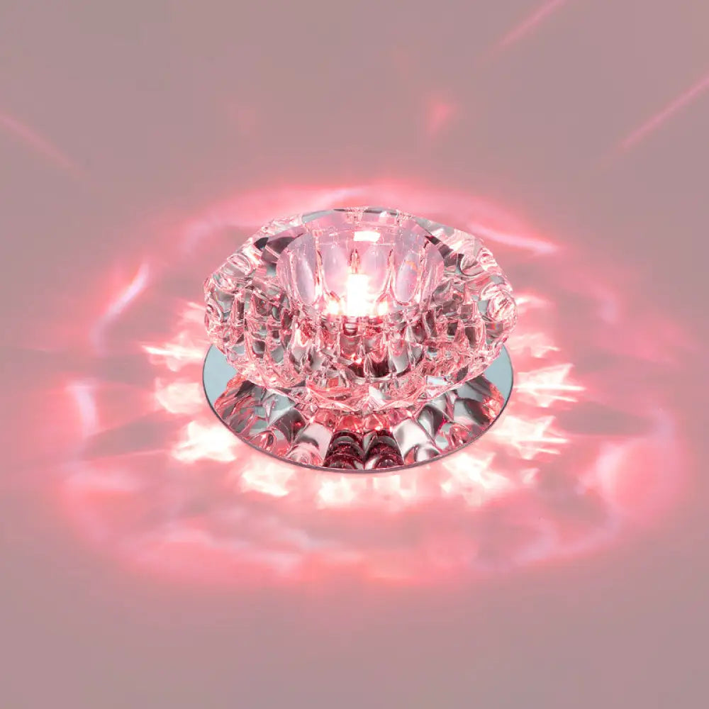 Floral Flush Mount Led Ceiling Lamp With Clear Crystal Accents - Minimalistic Stainless Steel
