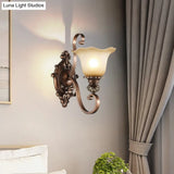 Floral Frosted Glass Wall Light In Classic Brown For Elegant Living Room Lighting