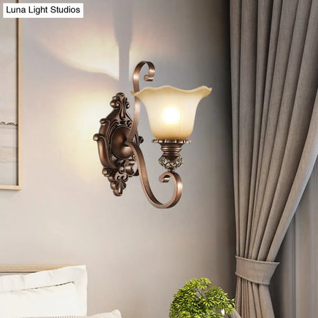 Floral Frosted Glass Wall Light In Classic Brown For Elegant Living Room Lighting