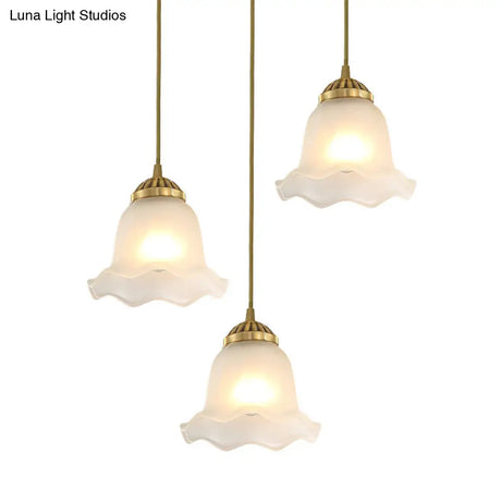 Floral Glass Pendant Light With Gold Suspension - Elegant 3 Bulb Fixture For Dining Rooms