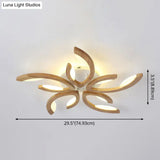 Floral Led Ceiling Lamp - Modern Wood Semi Flush Mount Light For Living Room