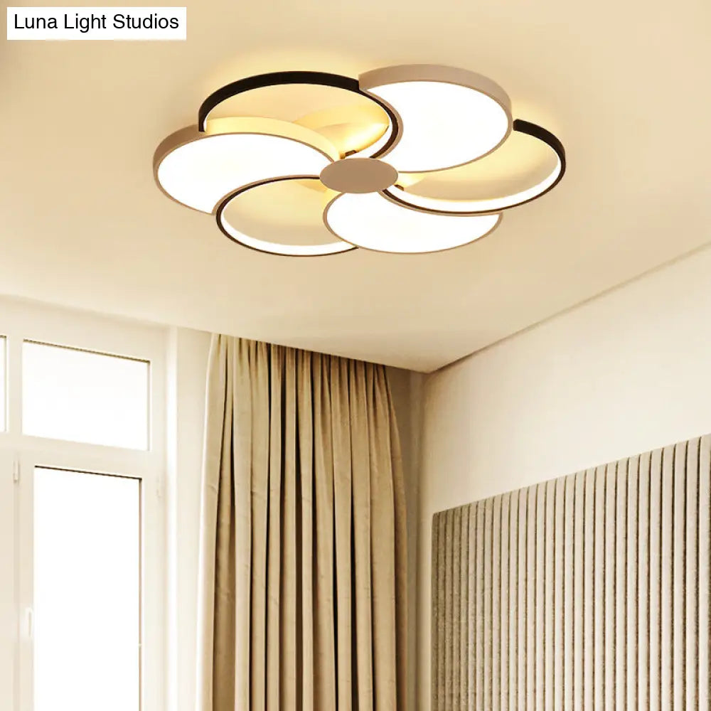 Floral Led Flush Mount Ceiling Light With Acrylic Shade In Black And White - Warm Natural