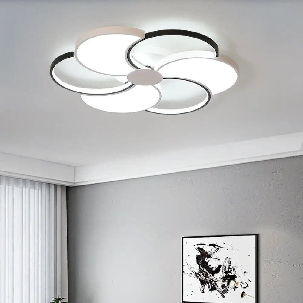 Floral Led Flush Mount Ceiling Light With Acrylic Shade In Black And White - Warm Natural