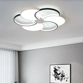 Floral Led Flush Mount Ceiling Light With Acrylic Shade In Black And White - Warm Natural