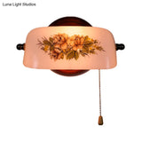 Floral Pattern Wall Light - American Garden Style With Pull Chain
