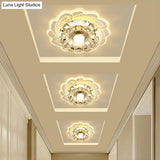 Floral Shade Crystal Led Flush Mount Lighting For Entryway - Minimalist Design