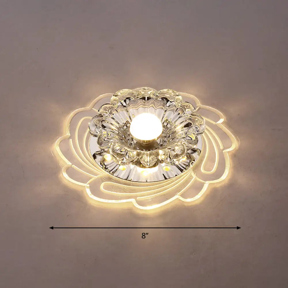 Floral Shade Crystal Led Flush Mount Lighting For Entryway - Minimalist Design Clear / Warm