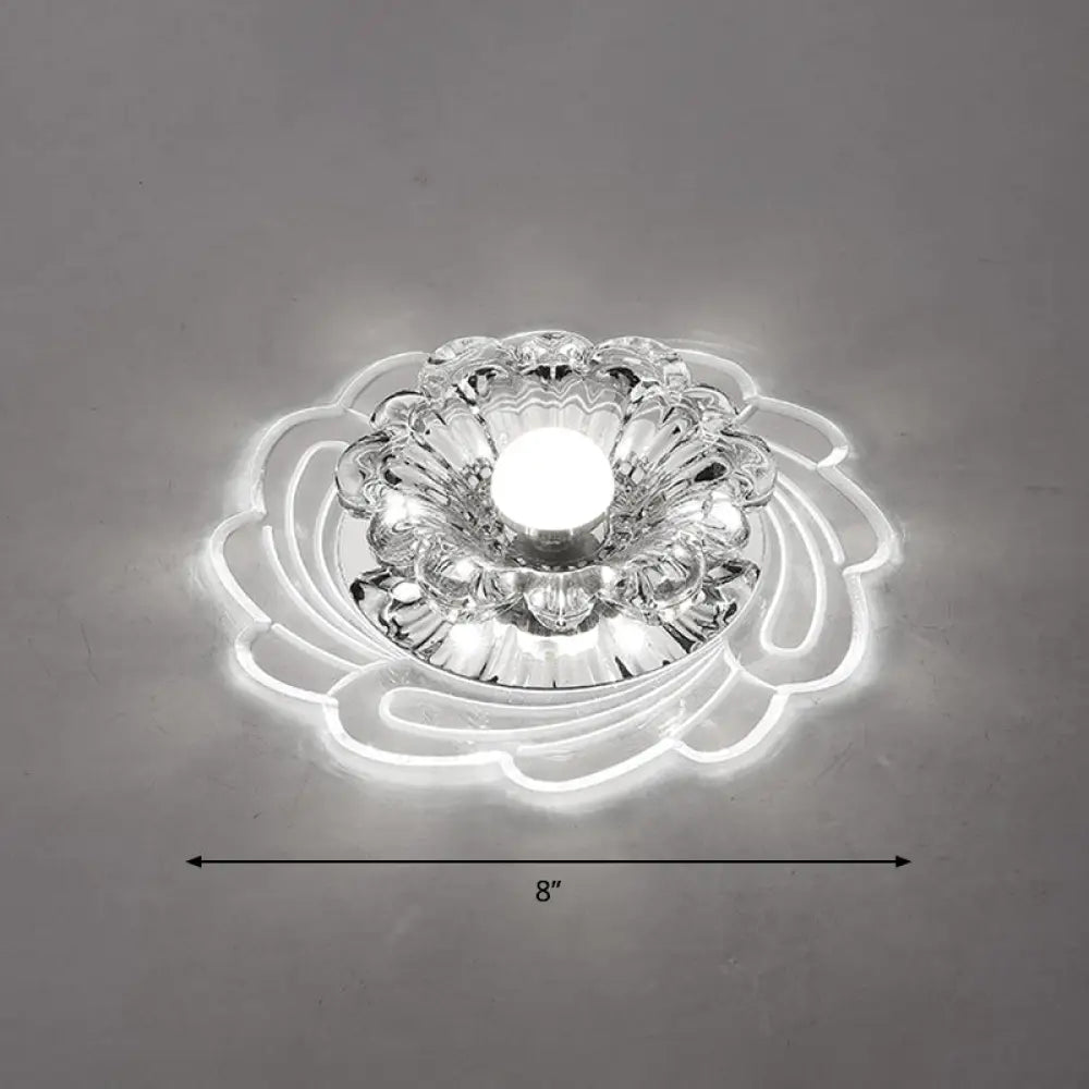Floral Shade Crystal Led Flush Mount Lighting For Entryway - Minimalist Design Clear / White