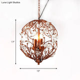 Floral Sphere Hanging Chandelier: Traditional 3-Light Black/Bronze Iron Lamp With Crystal Accent