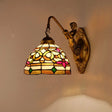 Floral Stained Glass Wall Light Fixture - Decorative Single Gold Mounted Lamp With Dome Shade /