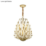 Floral Vine Crystal Gold Chandelier - Ovoid Shaped Pendant Light With 6 Bulbs Retro Stylish Design