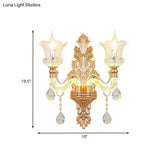 Floral Wall Sconce With Luminous Arm And Clear Crystal Glass - 2 Light Option