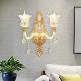 Floral Wall Sconce With Luminous Arm And Clear Crystal Glass - 2 Light Option