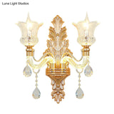 Floral Wall Sconce With Luminous Arm And Clear Crystal Glass - 2 Light Option